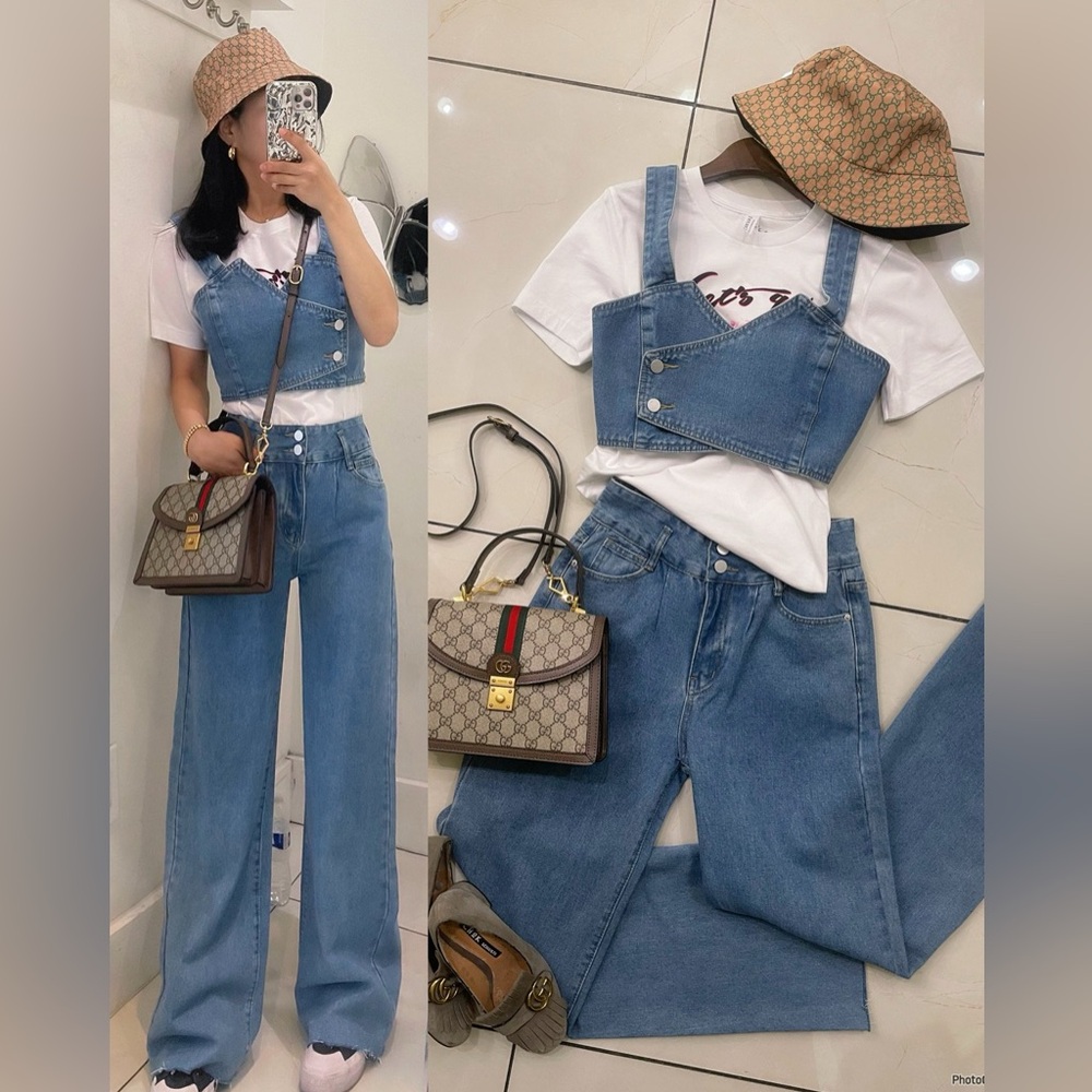NWT denim vest and wide jean set